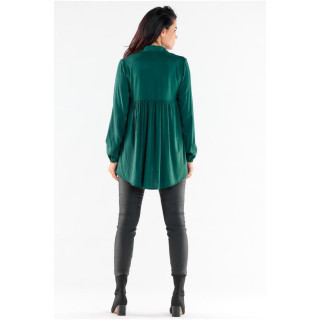 Ženska zelena srajca s podaljšanim hrbtom