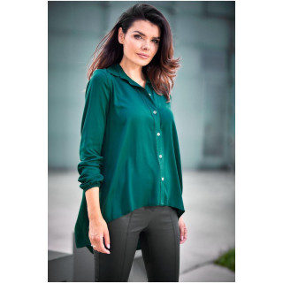 Ženska zelena srajca s podaljšanim hrbtom