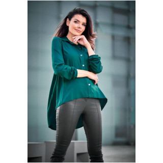 Ženska zelena srajca s podaljšanim hrbtom