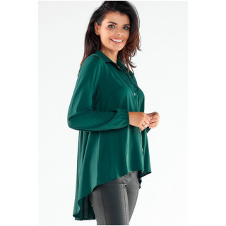 Ženska zelena srajca s podaljšanim hrbtom