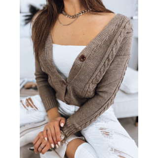 Čokoladni ženski pulover na zapenjanje