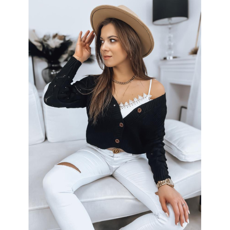 Črn ženski pulover na zapenjanje