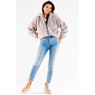 Topla ženska jakna s kapuco v bež barvi