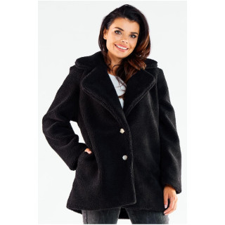 Ženski topel plašč v črni barvi