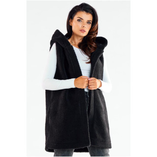 Črn topel brezrokavnik s kapuco