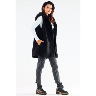 Črn topel brezrokavnik s kapuco