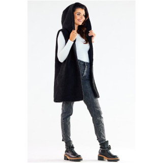 Črn topel brezrokavnik s kapuco