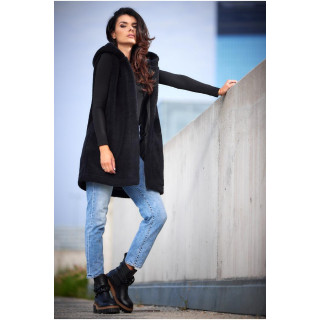 Črn topel brezrokavnik s kapuco