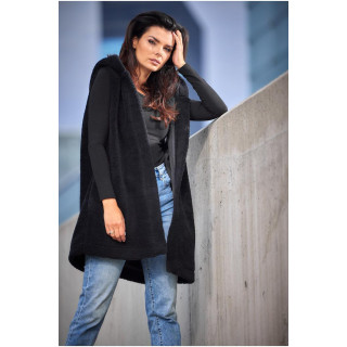 Črn topel brezrokavnik s kapuco
