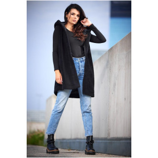 Črn topel brezrokavnik s kapuco