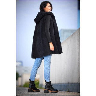 Črn topel brezrokavnik s kapuco