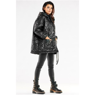 Prešita ženska oversize jakna v črni barvi