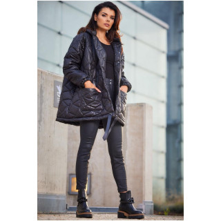 Prešita ženska oversize jakna v črni barvi