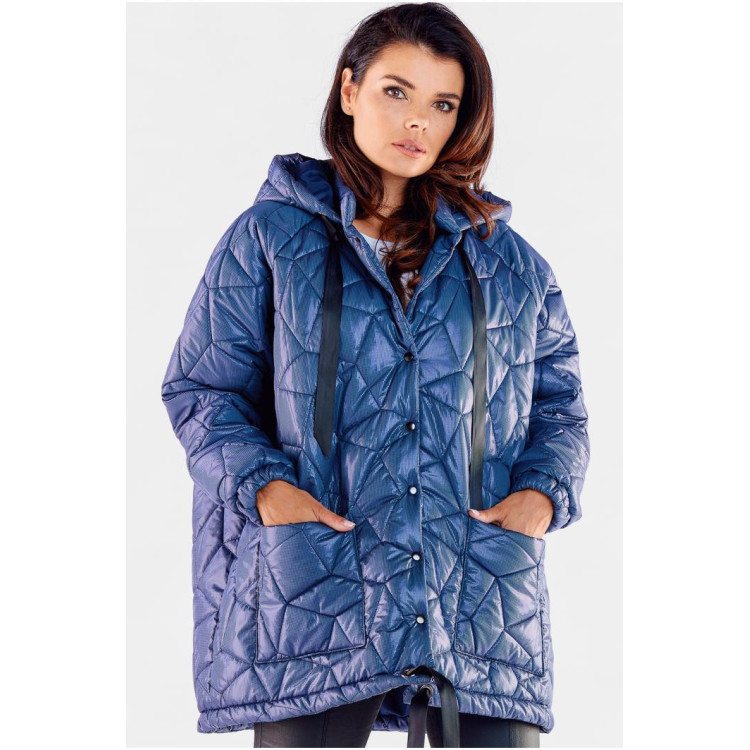 Modra ženska prešita oversize jakna