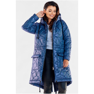 Modra prešita jakna s kapuco