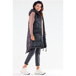 Črn dolg brezrokavnik s šivi