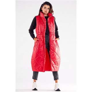 Dolg ženski oversize telovnik v rdeči barvi