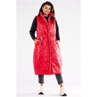 Dolg ženski oversize telovnik v rdeči barvi