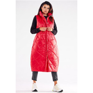 Dolg ženski oversize telovnik v rdeči barvi