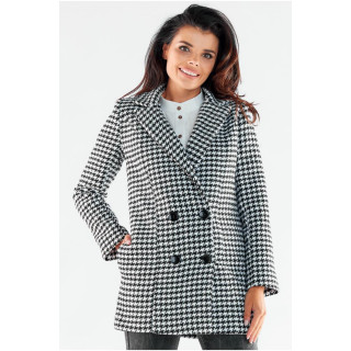 Ženski eleganten črno-bel plašč z vzorcem