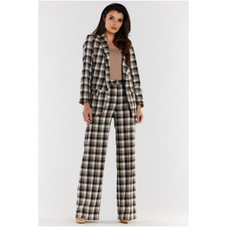 Široke kariraste rjavo-bež hlače