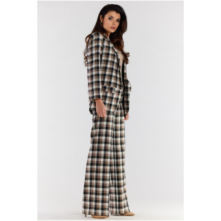 Široke kariraste rjavo-bež hlače