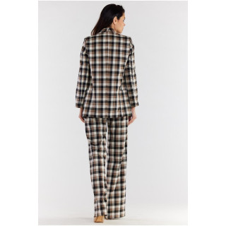 Široke kariraste rjavo-bež hlače