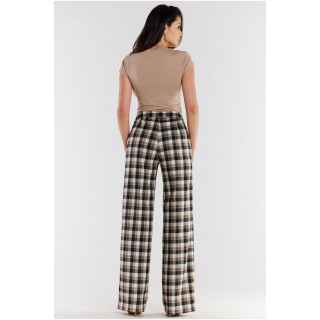 Široke kariraste rjavo-bež hlače