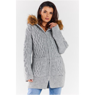 Ženska debela siva jopica s kapuco