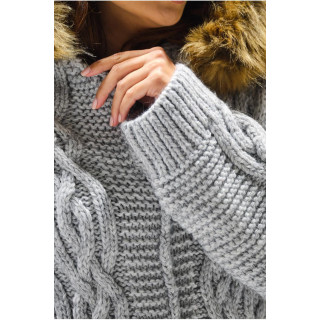 Ženska debela siva jopica s kapuco