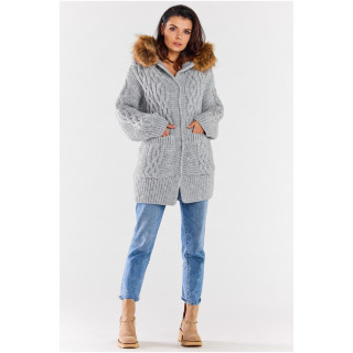 Ženska debela siva jopica s kapuco