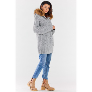 Ženska debela siva jopica s kapuco