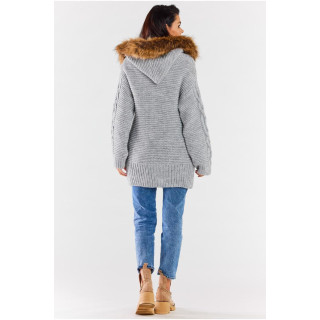 Ženska debela siva jopica s kapuco