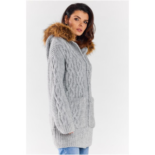 Ženska debela siva jopica s kapuco