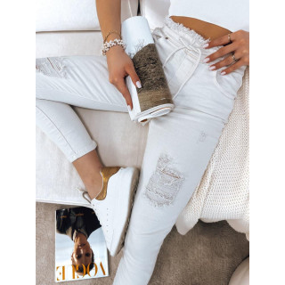 Svetlo bež kavbojke z elastiko in vrvico v pasu