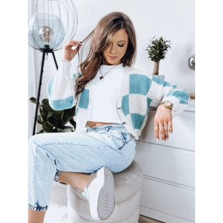 Ženski modro-bel vzorčast pulover