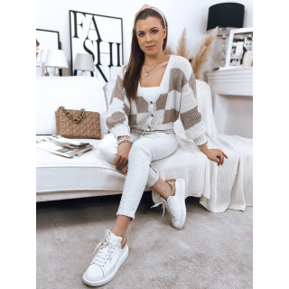 Rjav in bel vzorčast pulover z gumbi