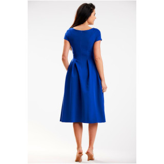 Ženska elegantna midi obleka v modri barvi