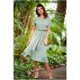 Ženska zelena midi obleka s pentljo v pasu