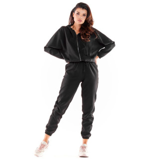 Ženski črn pulover s kapuco