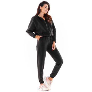 Ženski črn pulover s kapuco