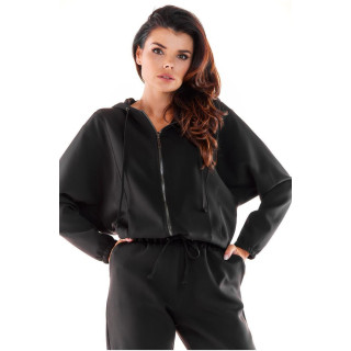 Ženski črn pulover s kapuco