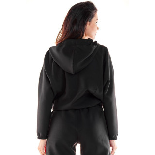 Ženski črn pulover s kapuco