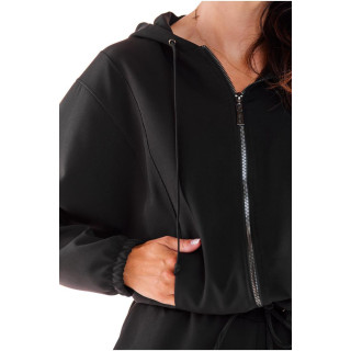 Ženski črn pulover s kapuco