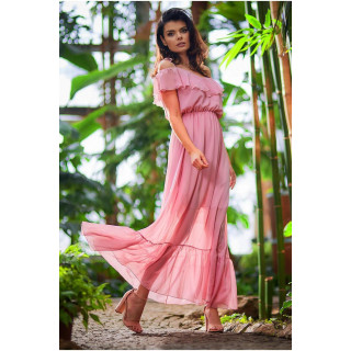 Poletna maksi obleka iz roza šifona