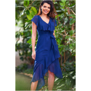 Mornarsko modra obleka iz šifona z volančki