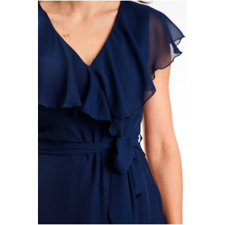 Mornarsko modra obleka iz šifona z volančki