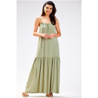 Zelena ohlapna obleka z izrezom na hrbtu