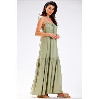 Zelena ohlapna obleka z izrezom na hrbtu