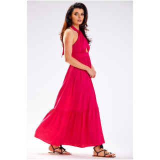 Roza dolga obleka z razkritim hrbtom